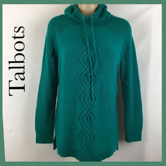 Talbots Teal Blue Cowl Neck Wool Blend Soft Knit Sweater M - Picture 7 of 7